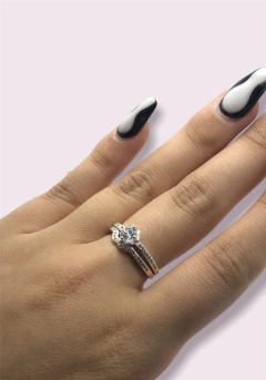 MO103 Anillo Doble Con Cubic Blanco Plata 925