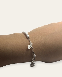 MO93 Pulsera Piedras Blancas con Dijes Religiosos Plata 925 (18mm) - comprar online