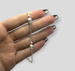 FANTASIA 72 Pulsera Bolitas Cierre Regulable Plata 925