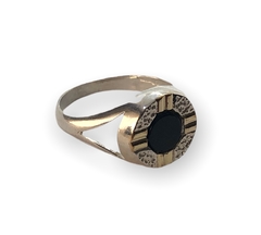 Imagen de AG253 CH N Anillo Plata y Oro Redondo Negro