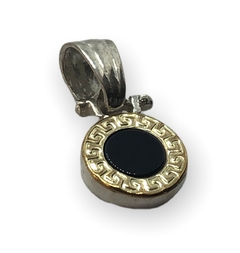 AG 31 CH-G Dije Piedra Negra Circular Plata 925 y Oro