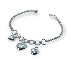 7.3 gr Pulsera con Dijes Corazon y Cascabel Plata Italiana - comprar online