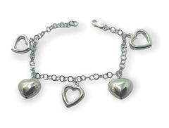11.3 gr Pulsera Premium con Dijes Corazones Plata Italiana