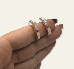 3558 Aros Cubanos con Cubics Rose Acero Quirurjico - Stal Joyas