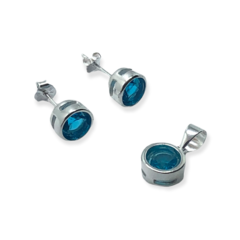 2.9 gr Conjunto Redondo Piedra Celeste (8 mm) Plata Italiana - comprar online