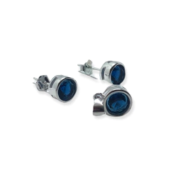 2.9 gr Conjunto Redondo Piedra Azul (8 mm) Plata Italiana - comprar online