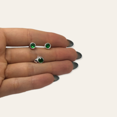 2.2 gr Conjunto Redondo Piedra Verde (7 mm) Plata Italiana - comprar online