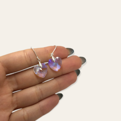 3.6 gr Aros Corazon con Piedras Blancas Plata Italiana - Stal Joyas