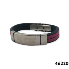 46220 Pulsera Caucho y Acero Quirúrgico en detalles fucsias