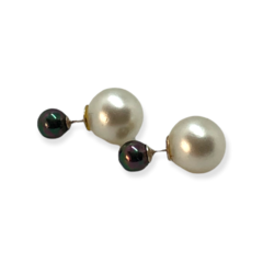 AR DIOR-4 Aros Estilo Dior Perlas Negras y Blanca Plata 925