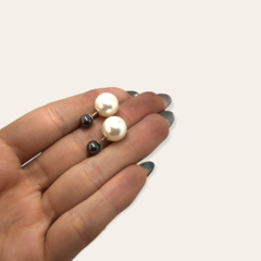 AR DIOR-4 Aros Estilo Dior Perlas Negras y Blanca Plata 925 - comprar online