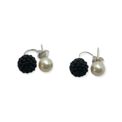AR DIOR-11 Aros Perla/Microperla Negros Plata 925