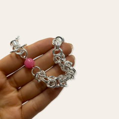8740 Pulsera Eslabones con Piedra Rosa Acero Blanco - comprar online