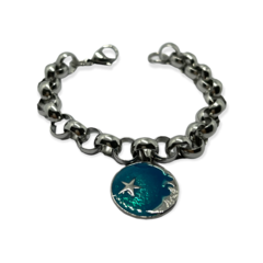 8026 Pulsera Rolo con Dije Luna Esmaltada Acero Quirúrgico