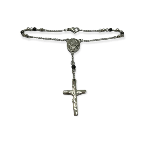 8325 Pulsera Denario con Bolitas Negras (4 mm) Acero Quirúrgico