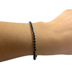 8375-NE Pulsera Piedras Negras Acero Quirúrgico