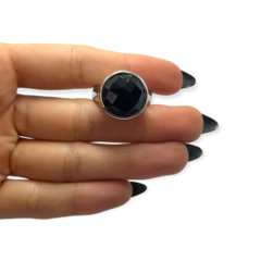 0203 Anillo Piedra Redonda Negra Acero Quirúrgico - comprar online