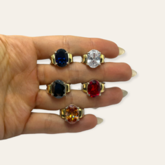 AG 239 Anillos Piedra Solitaria - Variedad de colores Plata y Oro