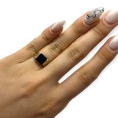 AG 114 Anillo Piedra Negra Plata y Oro - comprar online