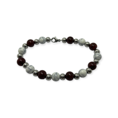 8428 Pulsera Piedras Marrones y Blancas Acero Quirúrgico