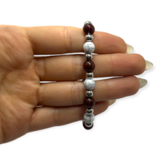 8428 Pulsera Piedras Marrones y Blancas Acero Quirúrgico en internet