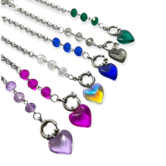 8437 Pulsera Bolitas con Dije Corazon - Variedad de Colores Acero Quirúrgico (9 mm x 18 cm)