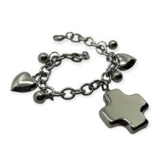 8565 Pulsera Cruz y Corazon Acero Quirúrgico