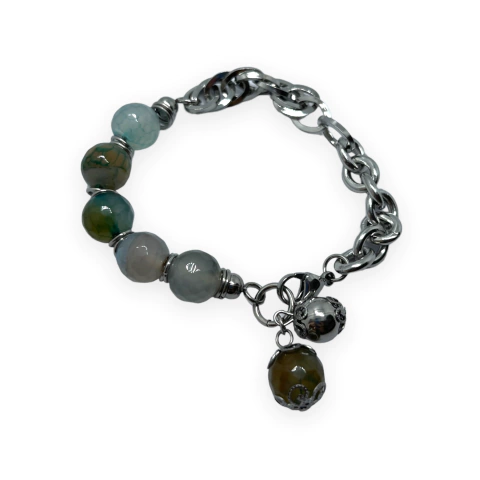 8613 Pulsera Eslabones y Piedras Celestes Acero Quirúrgico