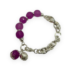 8617 Pulsera Eslabones y Piedras Moradas Acero Blanco