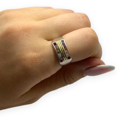 NAR 24 Anillo Piedras multicolor Plata y Oro - comprar online
