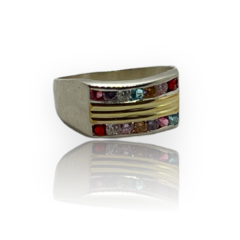 NAR 24 Anillo Piedras multicolor Plata y Oro en internet