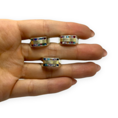 NAR 24 Anillo Piedras multicolor Plata y Oro - Stal Joyas