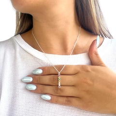 4244-Mu Conjunto Dije Piedras 7 Chakras y Cadena Acero Blanco