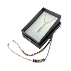 4244-Mu Conjunto Dije Piedras 7 Chakras y Cadena Acero Blanco en internet
