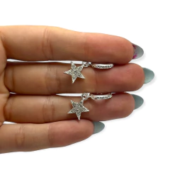3569-2 Aros Argollas con Estrellas Acero Blanco
