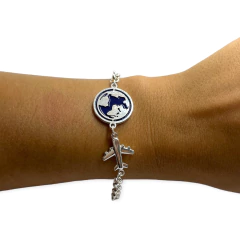 8816 Pulsera Rolo Avion y Mundo Acero Blanco