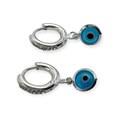 3572-PL Aros Argollas con Dije Ojito Acero Blanco
