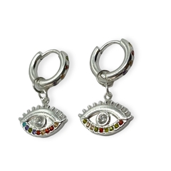 3579 Aros Cubanos con Dije Ojo (12 mm) Acero Blanco