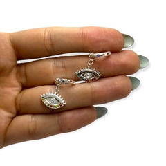 3579 Aros Cubanos con Dije Ojo (12 mm) Acero Blanco - comprar online