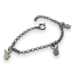 S/C Pulsera con Dijes Conejos Acero Quirúrgico