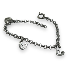 S/C Pulsera con Dijes Corazones Acero Quirúrgico