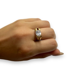 AG 66 Anillo piedra Cuadrada Blanca Plata y Oro - comprar online