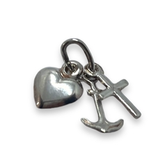 1.1 gr Dije Colgante Corazon, Cruz y Ancla Plata Italiana