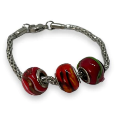 TINI-28 Pulsera 3 Donas Color Rojo Acero Quirúrgico