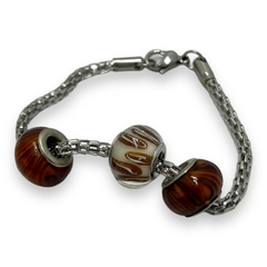 TINI-49 Pulsera 3 Donas Marrones Acero Quirúrgico