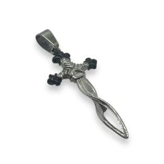 5652 Dije Cruz con Detalles Negros Acero Quirúrgico - comprar online