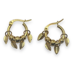 3529 Aros Argollas con Dije Hojas Acero Quirúrgico Dorado