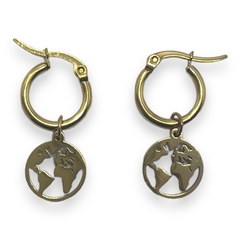 3530-3 Aros Argollas con Dije Mundo Acero Quirúrgico Dorado