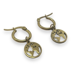 3530-3 Aros Argollas con Dije Mundo Acero Quirúrgico Dorado - Stal Joyas