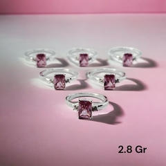 2.8 gr Anillo Premium "Pantera Rosa" Piedra Rosa Plata Italiana